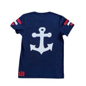 Navy Blue Nautical Anchor Short Sleeve Cotton Tee T Shirt Small